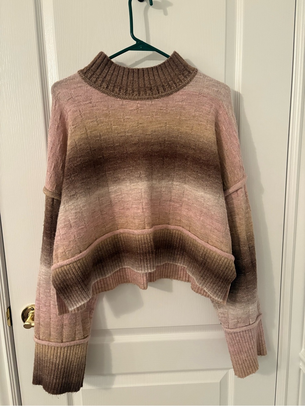 Pilcro at Anthropologie cropped mock neck pastel pink multicolor sweater size L